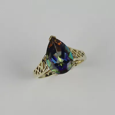 Pretty 10k Yellow Gold Teardrop Mystic Topaz Womens Ring Size 6 • $199