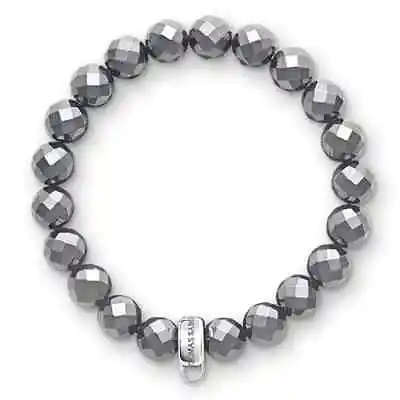 NEW Thomas Sabo Bracelet Hematite Faceted Stretch Add Charm Sterling Silver 925 • $65