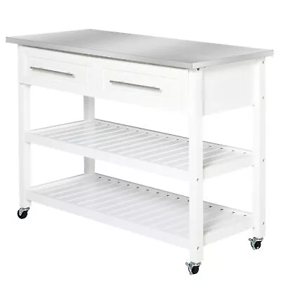 Kitchen Island With Stainless Steel Top Utility Serving Storage Cart On Wheels • $187.19