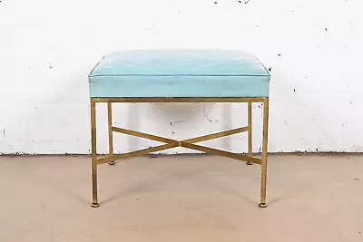 Paul McCobb For Directional X-Base Brass And Upholstered Stool Or Ottoman 1950s • $2200