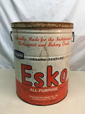 Vintage Advertising Tin Lg. 44lb Esko  Shortening Food Kitchen Kitchen Canister • $71.99