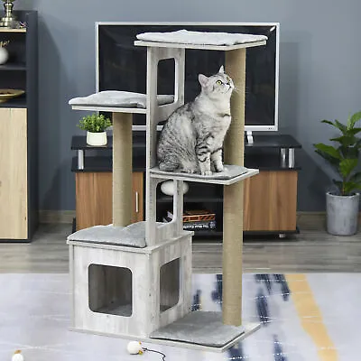 114cm Cat Tree Tower Cats Activity Centre W/ Cat House Scratching Post - Grey • £44.99