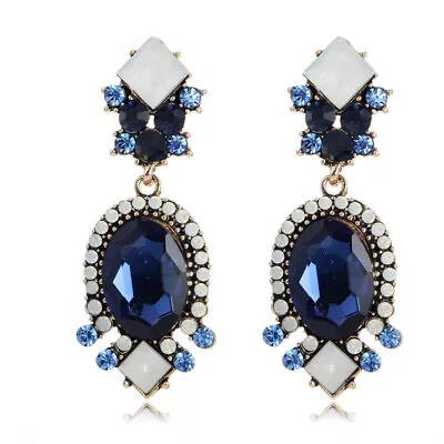 J Crew Cobalt Blue White Crystal Geometric Oval Square Round Art Deco Earrings • $14.95