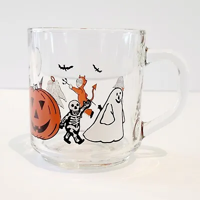 Vintage Luminarc Glass Halloween Mug Cup Trick Or Treat Witch Ghost Devil 1970s • $8.95
