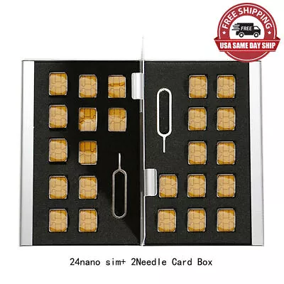 SIM Card Pin Storage Box Aluminum Micro 24 Nano Sim Card Case Holder Protect • $8.99