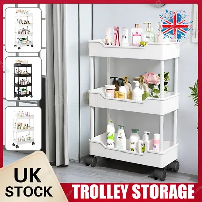 3/4 Tier Trolley Kitchen Storage Cart Slim Bathroom Laundry Storage Rack Wheels • £15.99