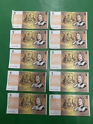 10 Consecutively Numbered $1 Australian Paper Banknotes  • $48.35