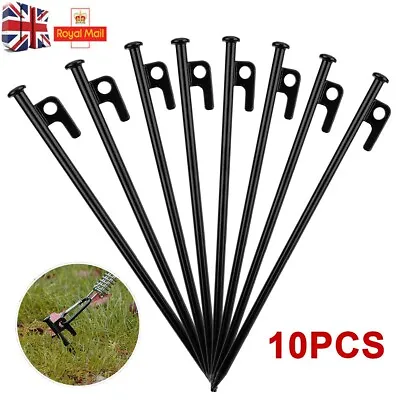 10X Steel Tent Pegs 12inch Gazebo Marquee Stakes Ground Sand Nail In Heavy Duty • £13.59