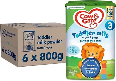 Cow & Gate 3 Toddler Baby Milk Powder Formula 1-2 Years 800 G (Pack Of 6) • £58