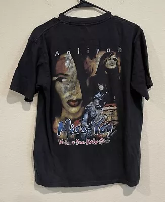 Vintage 2001 Aaliyah Memorial Rap Tee T Shirt Sz Medium Black Hip Hop Rare Faded • $299.99