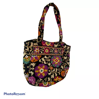 🍇 Vera Bradley Suzani Tote Shoulder Bag Purse Black Gold Purple Floral Quilted  • $11.99