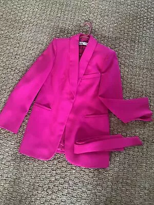 ZARA Tuxedo Collar Blazer With Belt  Neon Fuschia Sz: S *Worn Once • $74.99