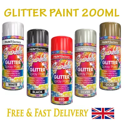 Glitter Spray Paint Black White Red Craft Art Decoration Metallic Effect 200ml • £5.59