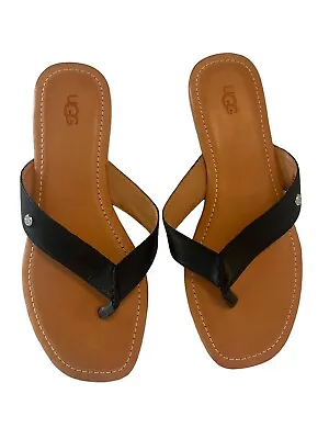 UGG NEW Tuolumne Black Leather Flip Flop Sandals Women's Size 9 • $49.99