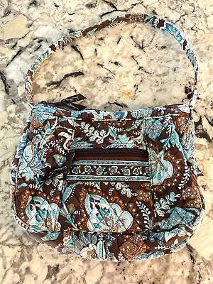Vera Bradley Floral Shoulder Purse Brown Blue Outside Zip Pocket • $19.88