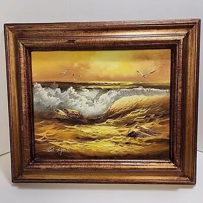 Vintage Mid Century Seascape Oil Painting On Canvas Framed Signed Size 14x12 • $40