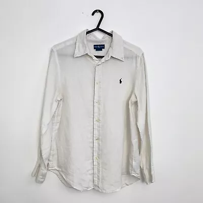 Ralph Lauren Linen Shirt Button-Up Boys Youth Size L (14-16) White *READ* • £10.99