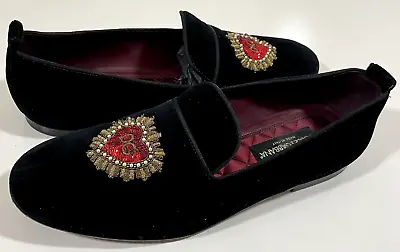 ❤️ Dolce & Gabbana Loafers / Slippers Size US 9.5 EU42.5 Black Velvet Heart Logo • $642