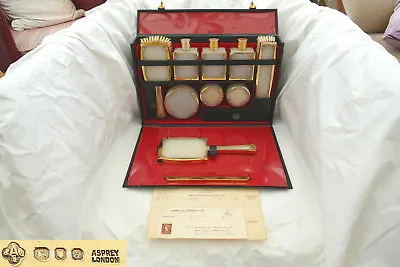 £2795 • Buy VERY RARE CASED QE II HM STERLING SILVER GILT DRESSING TABLE SET By ASPREY