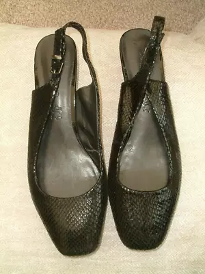M&S Footglove UK4.5/EU37.5 Black Leather Snakeskin Slingback Shoes. Heels 2 /5cm • £12.50