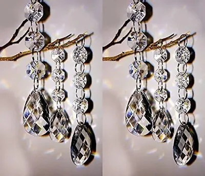 HOHIYA 30pc Acrylic Hanging Crystals Chandelier Prisms Drop Christmas Garland • £11.45