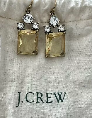 J Crew Amber Faceted Glass Crystal Drop Gold Statement Earrings • $28.99