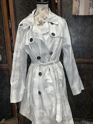 Merona Gray And White Plaid Trench Coat Women's Size L • $39