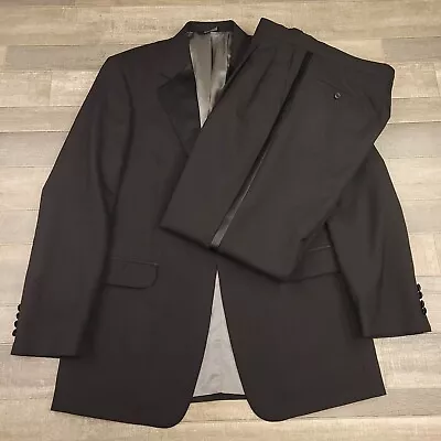 Stafford Tuxedo Mens 40L Black Wool Formal Wear 1 Button Blazer Pants Suit • $58.95