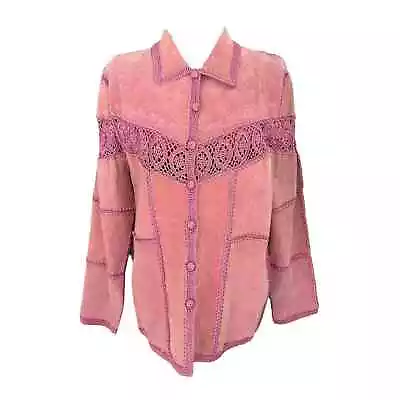 Vintage S.M.H. Pink Suede Leather Embroidered Jacket Size Medium  • $70