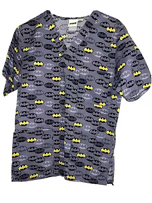 Women’s XS Batman Symbols Logo Themed Women’s Scrub Top Gray Pockets • $19.99