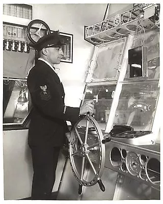 Control Room Officer At Wheel The USS Akron Airship Congressional Photo 1933 • $7.99