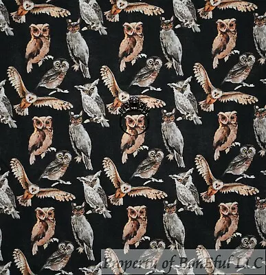 BonEful Fabric FQ Cotton Quilt Black Gold Snow Owl Winter Wings Flying Bird Sale • $5.07