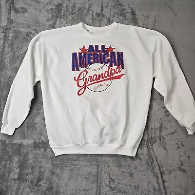 Vtg All American Grandpa Sweatshirt Size XL Baseball Mens White Pullover USA • $15.99