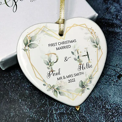 1st Christmas Married Gift For New Couples Wife Husband Personalised Xmas Bauble • £7.49