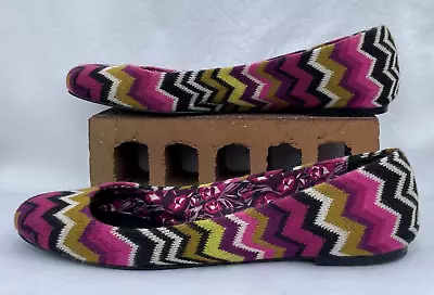 Missoni Women's Sweater Knit Ballet Flats Pink Green Black Chevron~8 • $19.99