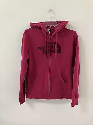North Face Full Zip Hoodie Sweatshirt Sz M Big Logo Unisex Burgundy Maroon • $12.99