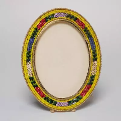 Italian Micro Mosaic Millefiori Yellow Oval Vintage Photo Picture Frame 3x4  • $60