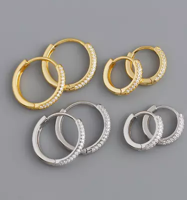 S925 Sterling Silver Micro Pave CZ Lday Ear Huggie Hoop Earrings Gift Box K104 • $16.95