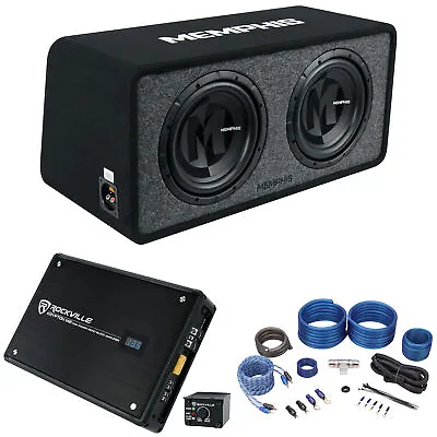 Memphis Audio PRXE12D1 1200w Dual 12  Subwoofers+Enclosure Box+Amplifier+Amp Kit • $499.95