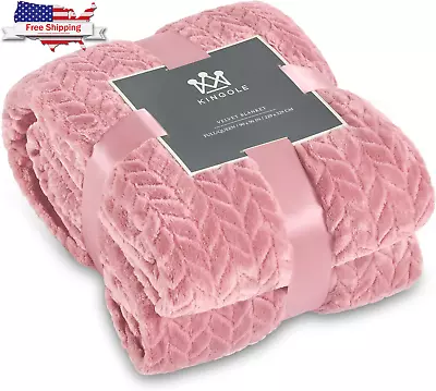 Flannel Fleece Luxury Throw Jacquard Weave Blanket Cherry Blossom Pink Travel/T • $51.51