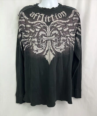 $49.88 • Buy Affliction Black Gray Long Sleeve THERMAL  REVERSIBLE Shirt Size XXL USA