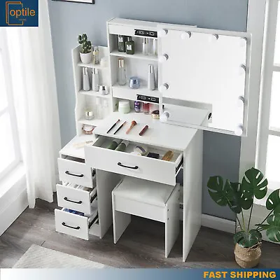 Makeup Vanity Table Set With 10 Lights Mirror And 4 Drawers Dressing Desk White • $168.84