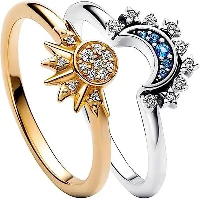 2pcs/set Simple Sun Moon Cubic Zirconia Rings Women Engagement Wedding Jewelry • $2.90