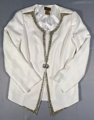 Midnight Velvet Blazer Jacket Womens 10 Ivory Beaded Formal Wedding Mother Bride • $25.99