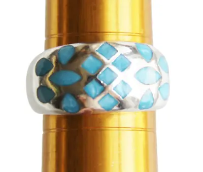 Signed CW Charles Winston Blue Enamel Pattern Sterling Silver Ring Sz 6.25 ~ 4gr • $34.99