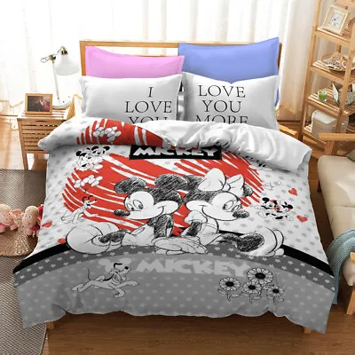 Love Mickey And Minnie Duvet Quilt Cover Twin Queen Bedding Set Comforter Cover • $52.26