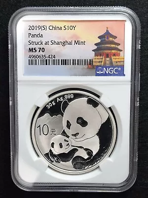 2019(S) China 10Y Silver Panda .999 30g. NGC MS70 (Struck At Shanghai Mint) • $58.95