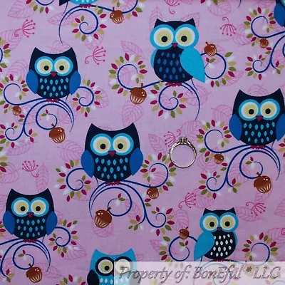 BonEful FABRIC FQ Cotton Quilt Purple Pink Blue Night OWL Bird Tree Branch Mask • $4.90