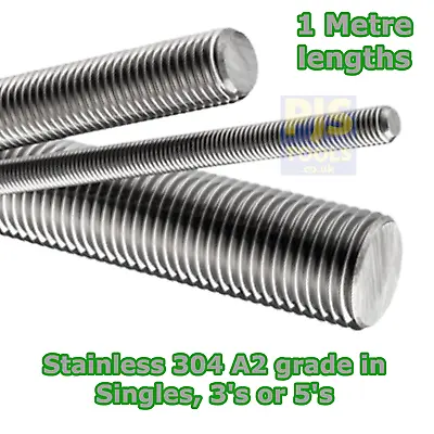 £11 • Buy A2 304 Stainless Steel Studding 1m Metre Metric Allthread Bar Threaded Rod 1 M