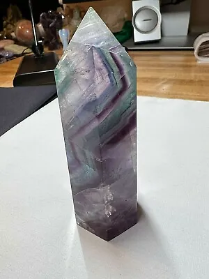 Fluorite Multicolored Spectrum Gemstone Six Sided Laser Tower Point Specimen 333 • $85